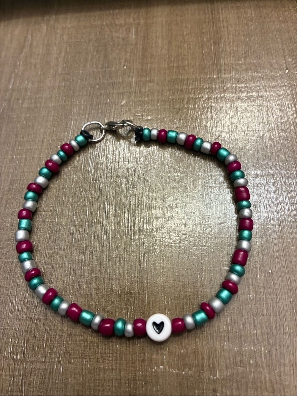 Handmade Pink & Teal Beaded Heart Bracelet